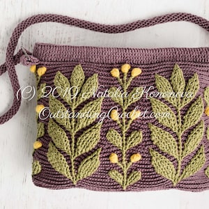 Crochet PATTERN Meadow Bag Women Purse, Shoulder, Crossbody, Messenger, Boho Embossed, 3D Cable Haakpatroon PDF image 5