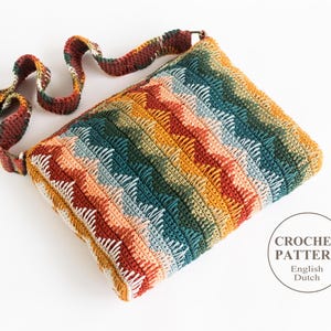 Patrón de bolso patchwork de crochet: bolso de hombro ondulado multicolor (patrón PDF)