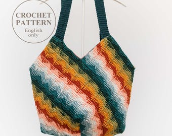 Modu Bag Crochet PATTERN - Slouchy Shoulder Tote - Stylish Multicolored Textured Market, Beach Bag - English ONLY  (PDF download)