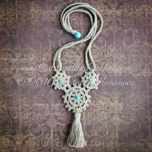 PATROON gehaakte ketting - middeleeuws - kralenketting met kwastje - gehaakte boho chic Festyval-vezelsieraden - grafieken, stapfoto's pdf