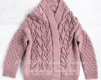 MOTIF - Cardigan au crochet - Olea - Pull pour femme, Veste en relief, torsadée, texturée, Grandes tailles, Tableaux, vidéos - Haakpatroon - PDF