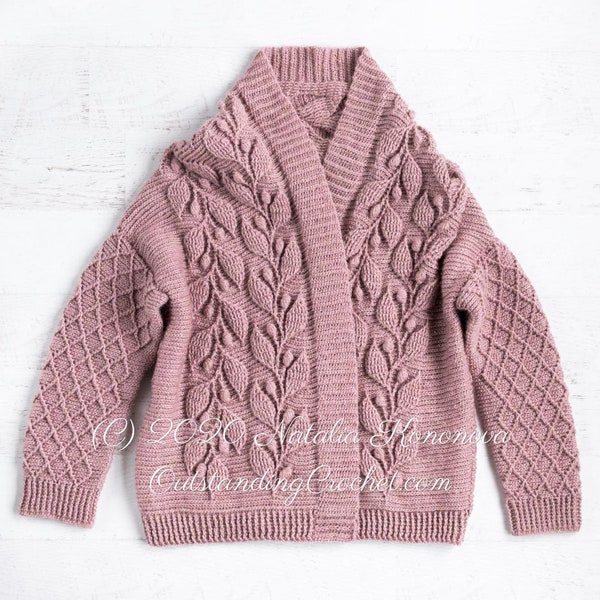 PATTERN - Crochet Cardigan - Olea - Women Sweater, Embossed, Cabled, Textured Jacket,  Plus Sizes, Charts, Videos - Haakpatroon - PDF