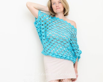 Crochet Top PATTERN - Seaside - Off Shoulder, Women, Plus size, Summer, Seamless, Boat Neck, Drop Shoulder, Oversized Fit - PDF