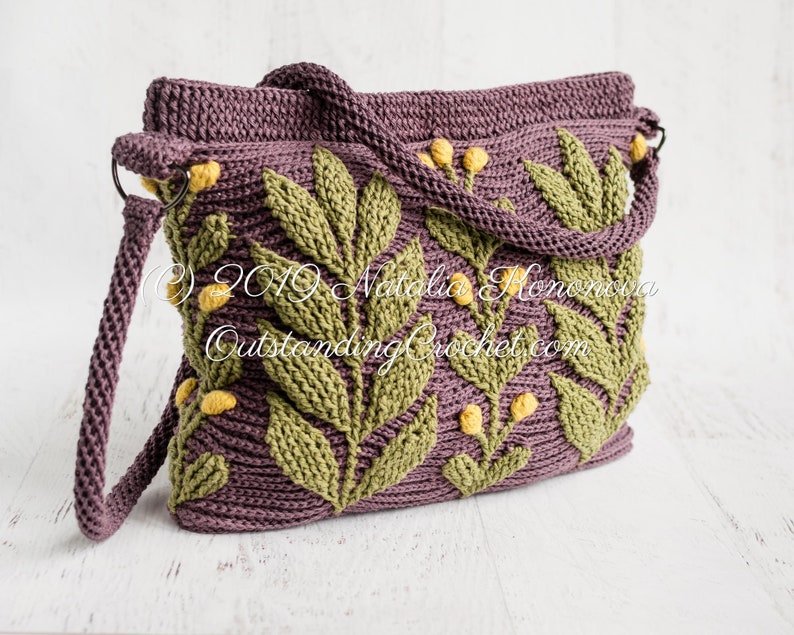 Crochet PATTERN Meadow Bag Women Purse, Shoulder, Crossbody, Messenger, Boho Embossed, 3D Cable Haakpatroon PDF image 1