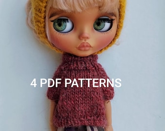 Blythe Doll Clothes PDF Patterns: Knit Hat, Sweater, Crochet Booties
