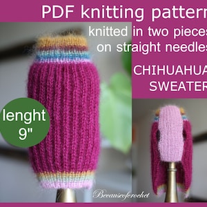 PDF Knitting PATTERN – Fat neck dog unisex sweater. Lenght 9&quot;. Dog weight 4,4 Ibs (2 kg). Written in US terms. Skill level: Intermediate.