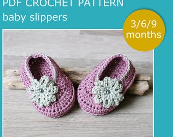 PDF Crochet PATTERN - Baby slippers. Quick and easy. Sizes 3/6/9 months. Written in US terms.