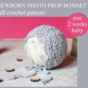 PDF Crochet PATTERN - Newborn baby photo prop bonnet. Written in US terms. Skill level: intermediate.