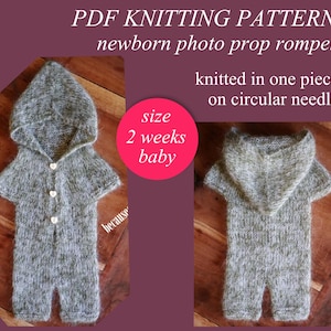 PDF Knitting PATTERN - Newborn photo prop romper. Knitted in one piece on circular needle. Written in US terms. Skill level: intermediate.