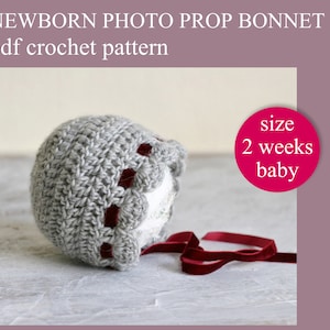 Easy PDF Crochet PATTERN - Newborn baby photo prop bonnet. Written in US terms. Skill level: intermediate.