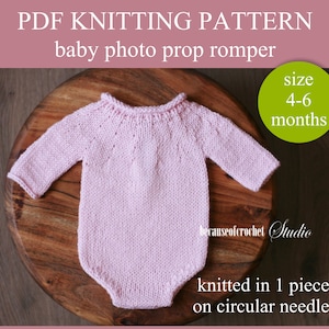 Baby Romper Knitting Pattern (PDF) - 4-6 Month Photo Prop