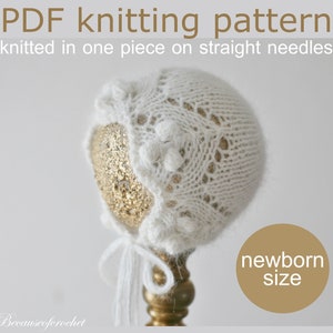 PDF Knitting PATTERN – Newborn baby bonnet. Size 0-1 month. Written in US terms. Made with straight needles. Skill level: advanced.