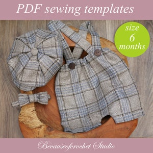 Baby Outfit Sewing Templates: Romper, Flat Cap, Bow Tie (6 Months) (PDF Pattern)