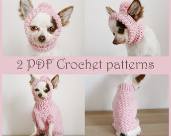 2 PDF Crochet PATTERNS - Toy Chihuahua sweater and hat. Fast and easy. Made in one piece. Written in US terms. Skill level: Intermediate