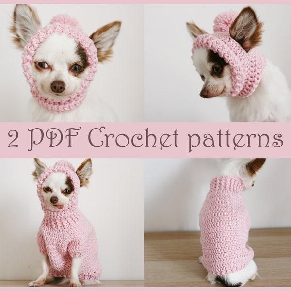 2 PDF Crochet PATTERNS - Toy Chihuahua sweater and hat. Fast and easy. Made in one piece. Written in US terms. Skill level: Intermediate