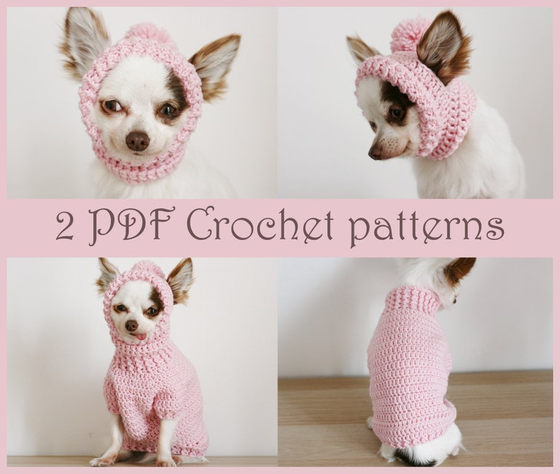 2 PDF Crochet PATTERNS Toy Chihuahua sweater and hat. Fast and easy. Made in one piece. Written in US terms. Skill level: Intermediate image 1