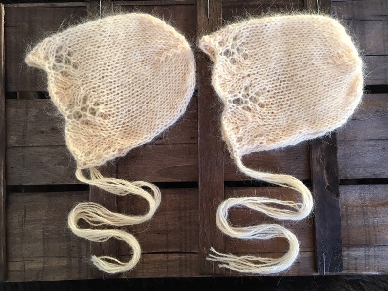 Ready to ship Light peach color Newborn photo prop hat Made from high quality pure angora yarn Size 0-1 month