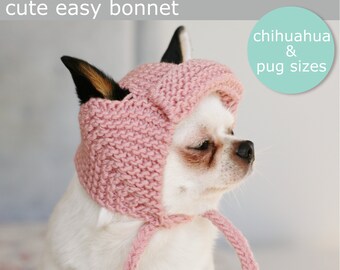 Knitted Dog Bonnet PATTERNS: Chihuahua & Pug Sizes (2 PDF Patterns)