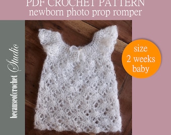 PDF Crochet PATTERN - Newborn photo prop romper. Written in US terms. Skill level: Intermediate.