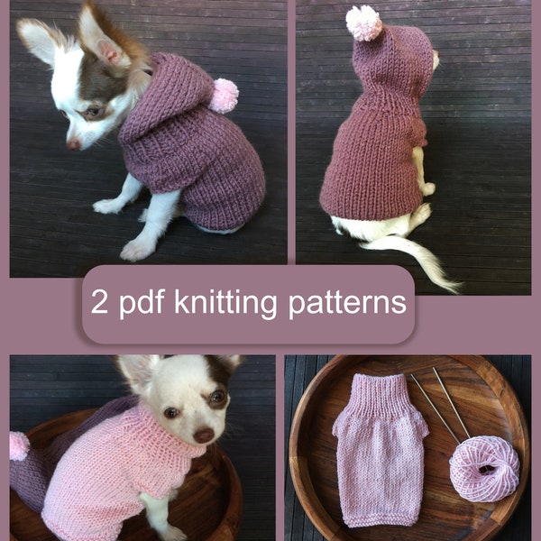 2 PDF Knitting PATTERNS - Toy Chihuahua sweater. Fast and easy. Knitted in one piece on straight needles. Written in US terms