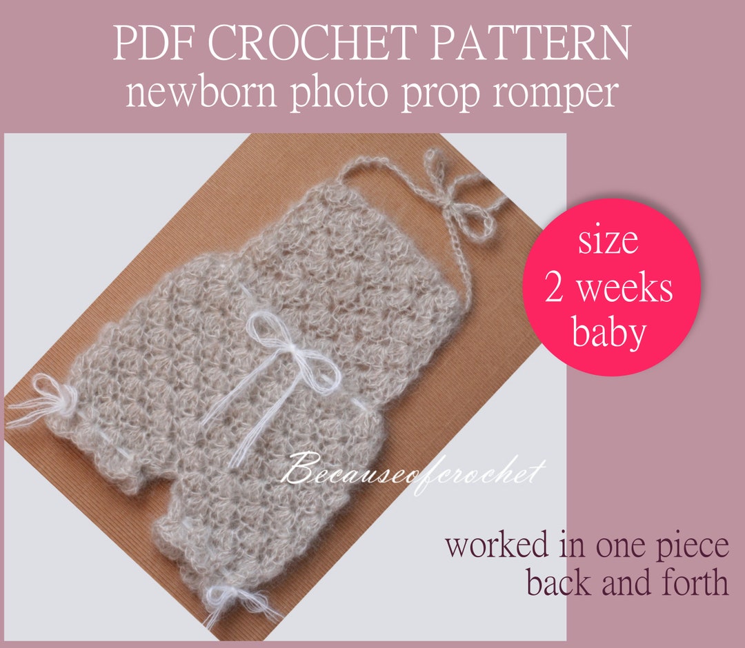 2 PDF Crochet PATTERNS - Newborn Photo Prop Romper and Flower Tieback ...