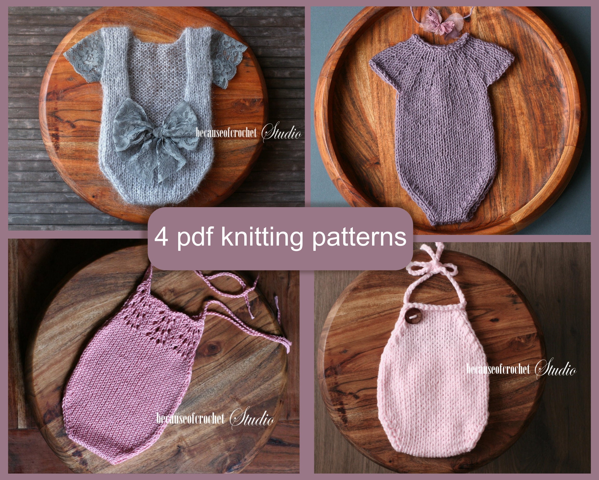 4 PDF Knitting PATTERNS Newborn Baby Rompers. Written in US | Etsy