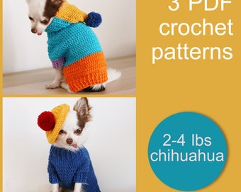 3 PDF Crochet PATTERNS - Fat dog sweaters and hat. Fast and easy. Made in one piece. Written in US terms. Skill level: Intermediate