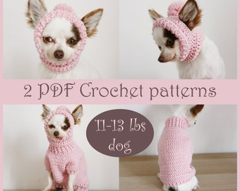 2 PDF Crochet PATTERNS - 11-13 Ibs (5-6 kg) dog sweater and hat. Fast and easy. Written in US terms. Skill level: Intermediate
