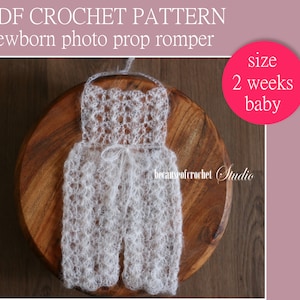 PDF Crochet PATTERN - Newborn photo prop romper. Written in US terms. Skill level: intermediate