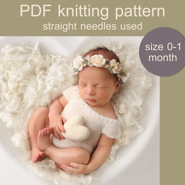 PDF Knitting PATTERN – Easy to make baby romper. Size 0-1 month. US terms. Made with straight needles. Skill: intermediate