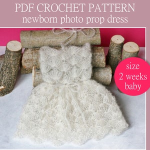 PDF Crochet PATTERN - Newborn baby girl photo prop dress. Written in US terms. Skill level: intermediate