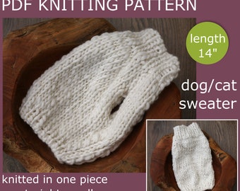 PDF Knitting PATTERN – Fat dog/cat bulky sweater (length 14"). Written in US terms. Skill level: Intermediate.