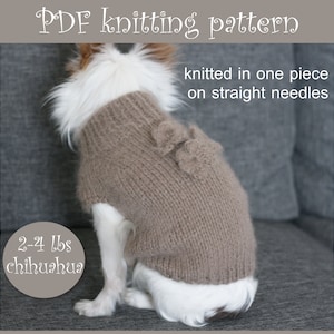 PDF Knitting PATTERN – Toy Chihuahua sweater. Dog weight 2-4 Ibs (1-2 kg). Written in US terms. Skill level: Intermediate.