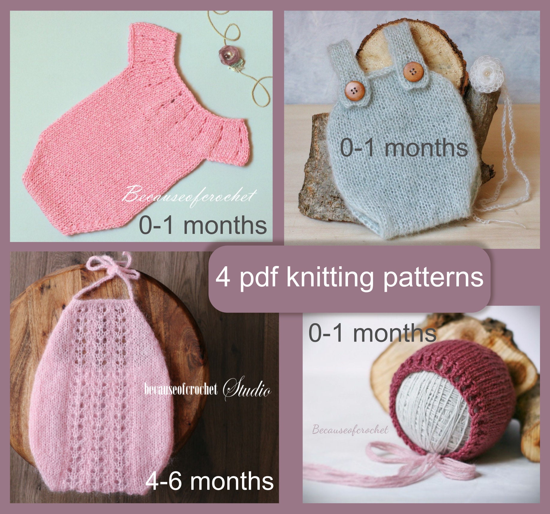 4 PDF Knitting PATTERNS Baby Rompers and Bonnet. Written in | Etsy