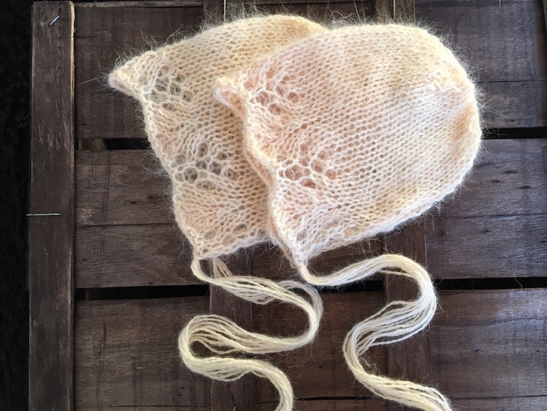 Ready to ship Light peach color Newborn photo prop hat Made from high quality pure angora yarn Size 0-1 month