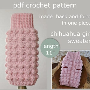 PDF Crochet PATTERN - Chihuahua girl sweater. Made in one piece. Written in US terms. Skill level: Intermediate.