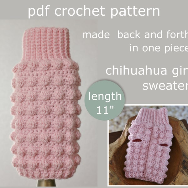 PDF Crochet PATTERN - Pull fille Chihuahua. Fabriqué en une seule pièce. Rédigé en termes américains. Niveau de compétence : Intermédiaire.