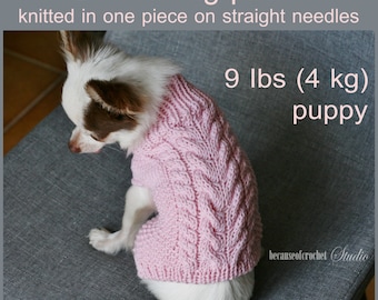 Puppy Braided Sweater Knitting Pattern (PDF) - 7-9 lbs Dog