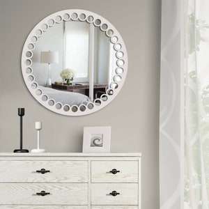 Wooden Round Wall Mirror MIRELLA 60cm Biały