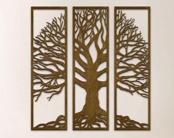 Tree of Life Wall Decoration / Nature Wooden Wall Art Tree / Set of 3 Decorative Wall Panels