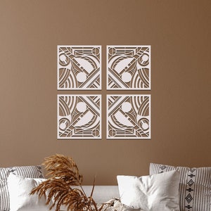 Set of 4 Wall Panels / Art Deco Wooden Wall Decorations / Large Living Room Decor