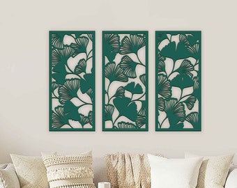 Ginko Leaves Wooden Wall Decor / Elegant Leaves Wall Art / Set of 3 Ginko Large Panels