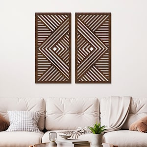 Geometric Wooden Wall Decor, Set of 2 Wall Art, Geometric Wooden Wall Panels, Living Room Decor