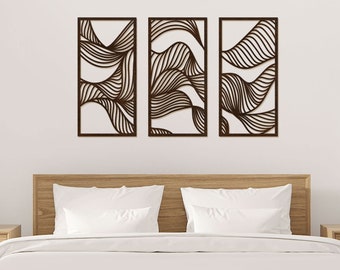 Set of 3 Modern Wooden Wall Decor /Abstract Wooden Art for Living Room