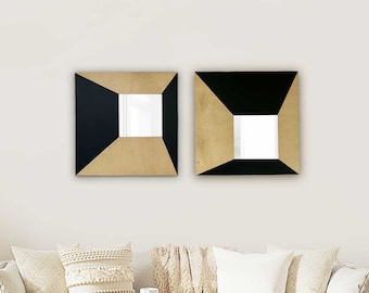 Set of 2 Statement Wall Mirrors / Square Geometric Wooden Mirrors / Minimalist Modern Mirror