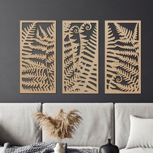 Large Wooden Wall Art Set of 3 Panels Living Room Decor Etsy