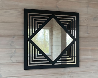 GEOMETRIC Wall Mirror , Large Wooden Mirror, Living Room, Bedroom, Entrance Wooden Mirror