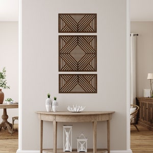 Set of 3 Wall Art Panels, Geometric Triptych, Large Wooden Wall Decoration, Living Room Decor