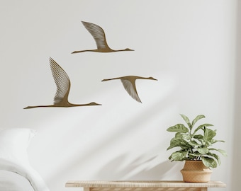 Flying Cranes Wooden Wall Art, Abstract  Birds Wall Decor, Set of 3 Birds