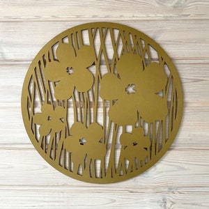 Wooden Wall Decor FLOWERS, Circle Wooden Wall Art, Botanical Wooden Wall Panel zdjęcie 4